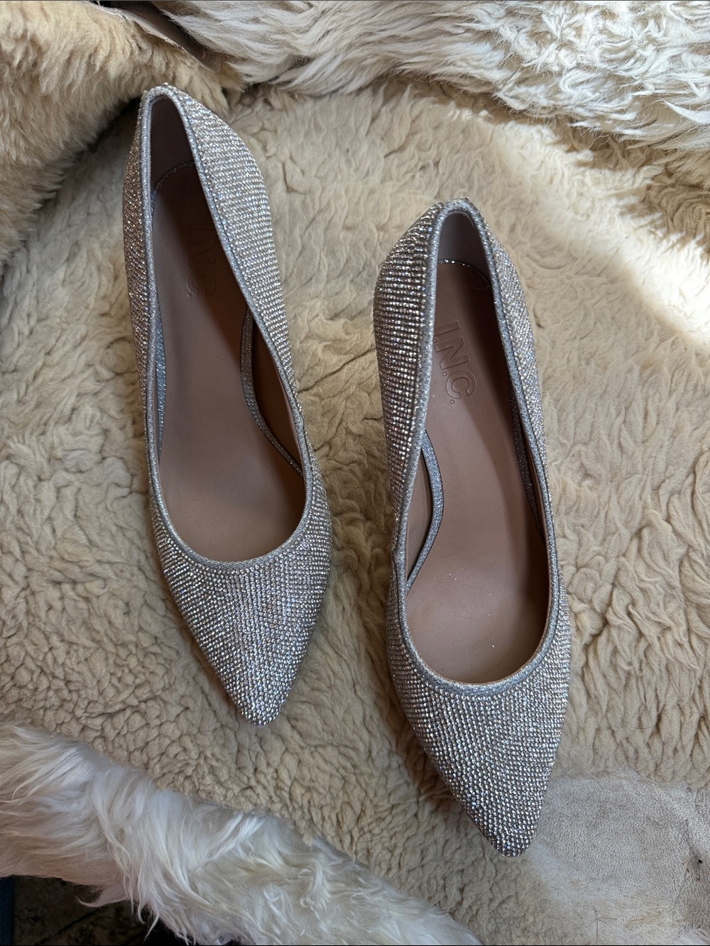 INC International Concepts Silver Rhinestone Heels